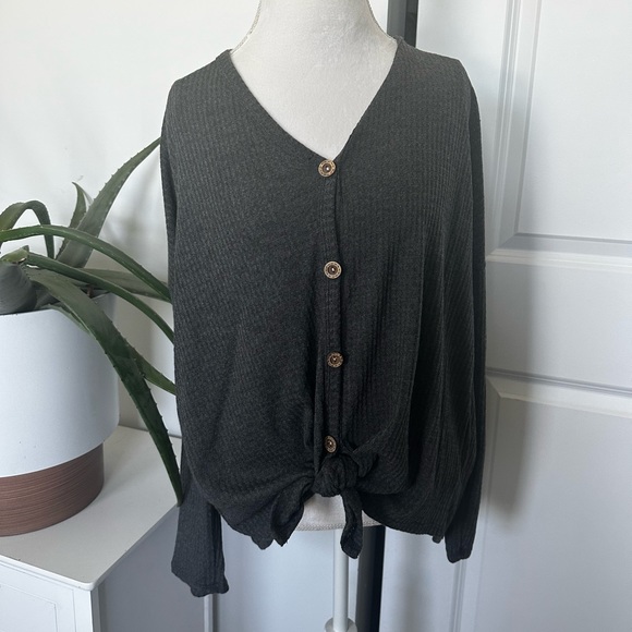 Women’s Charcoal Grey Waffle Knit Blouse - Picture 1 of 5